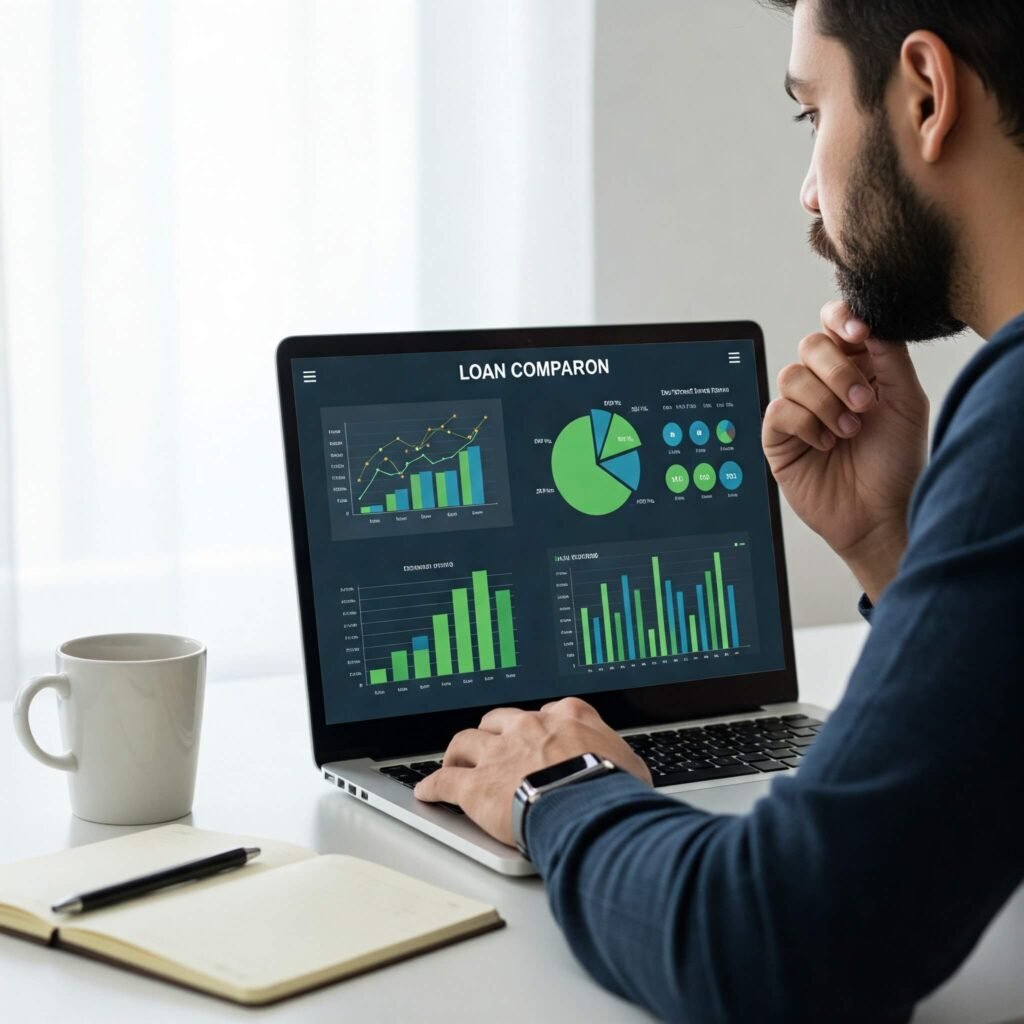 Laptop with Loan Comparison Charts
