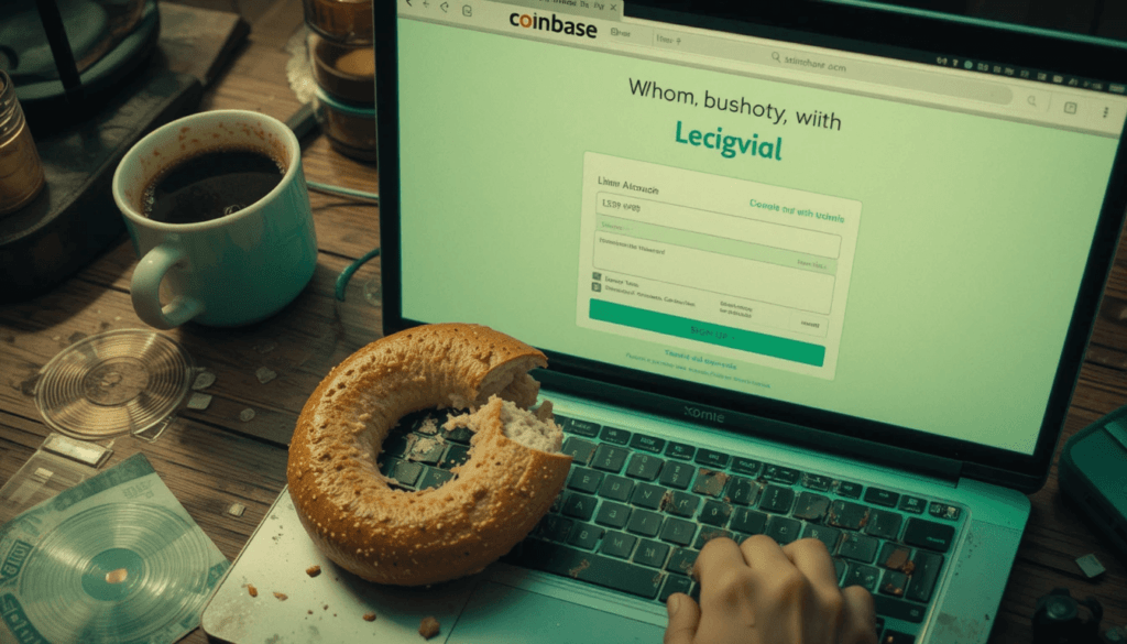 my laptop screen showing Coinbase signup page