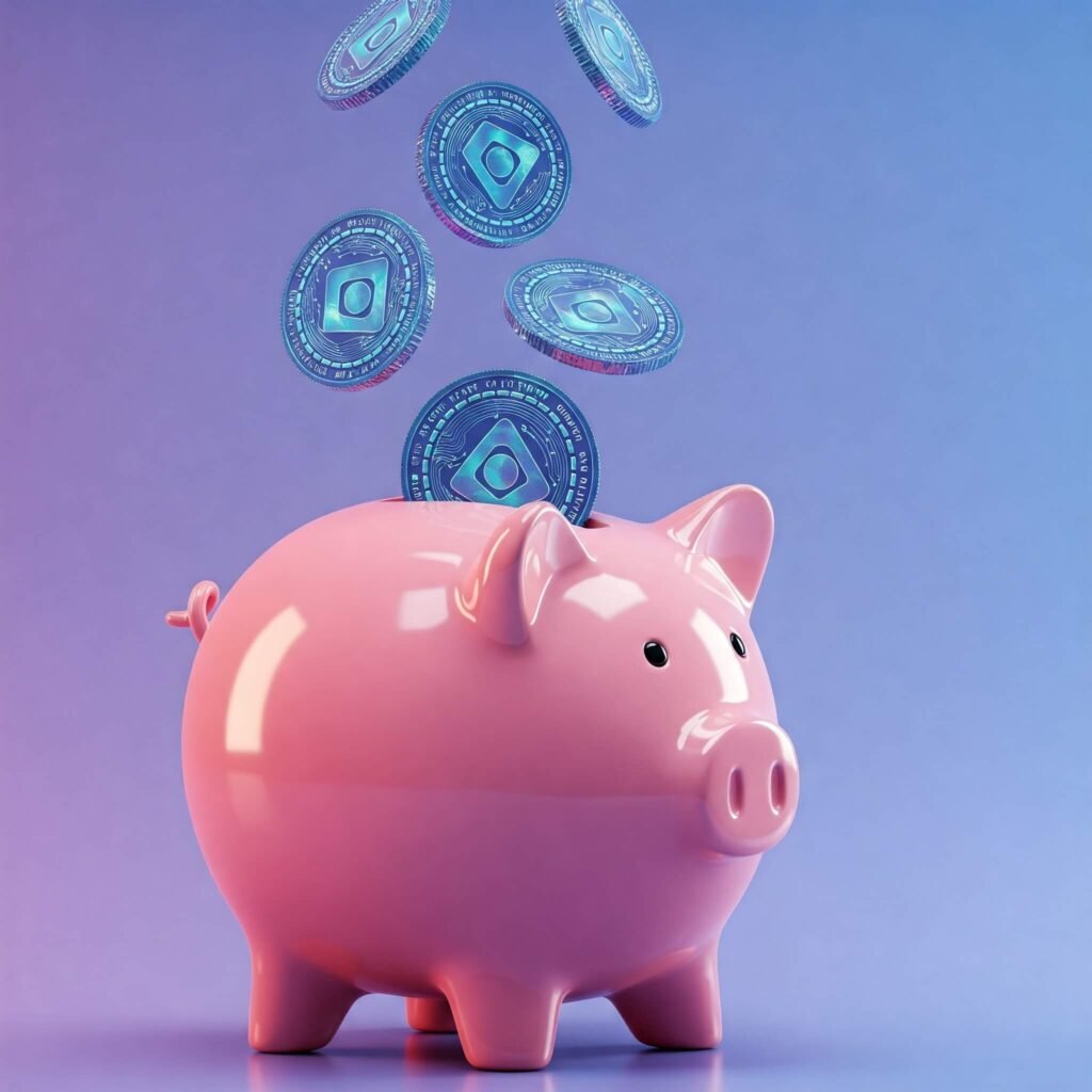 Digital coins in piggy bank