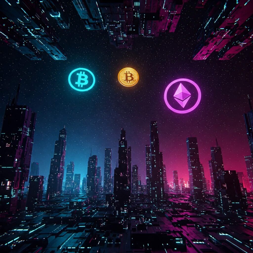 Futuristic crypto cityscape
