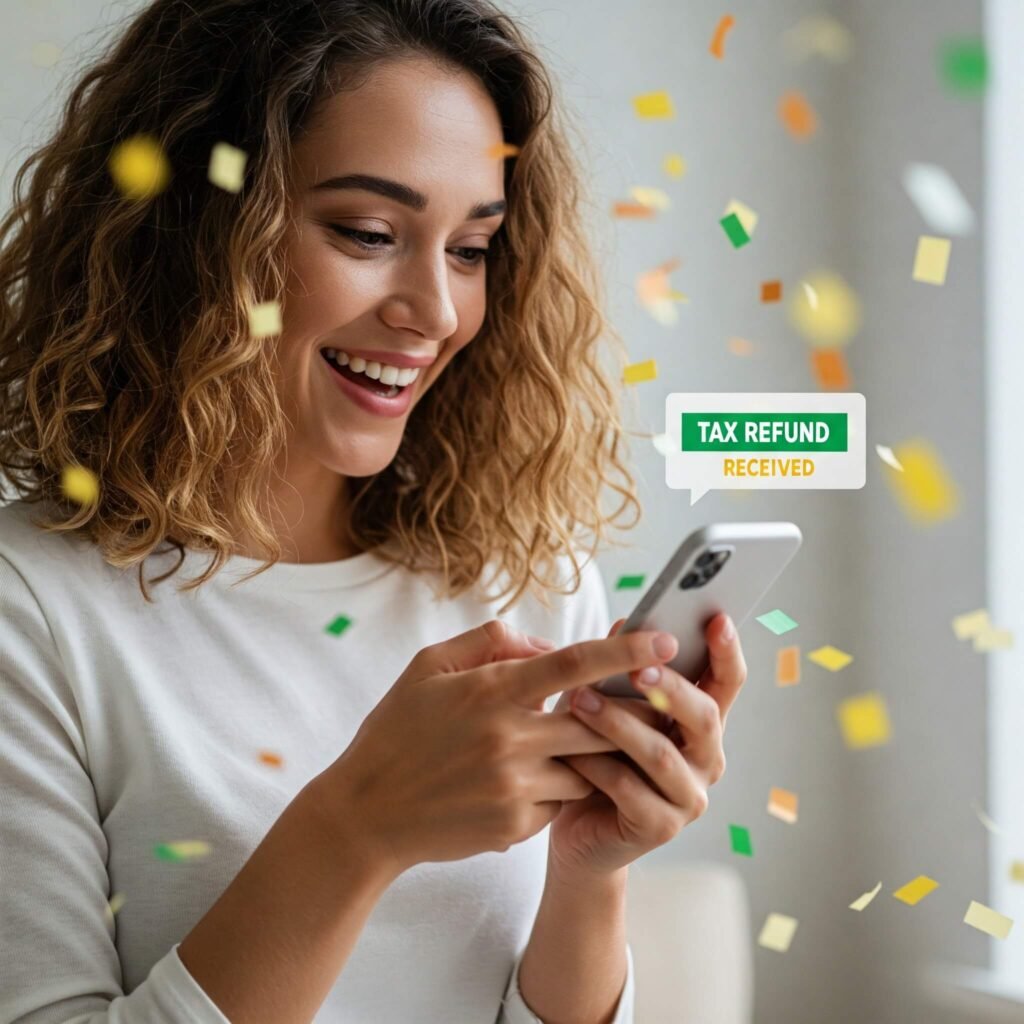 Joyful tax refund notification