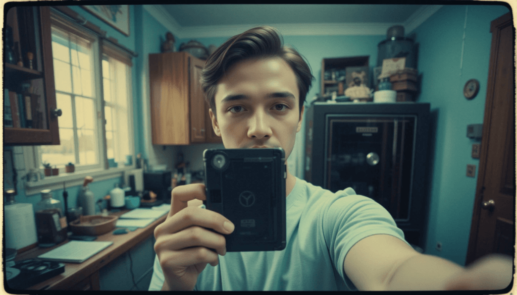Selfie with Ledger, messy kitchen, fireproof safe.