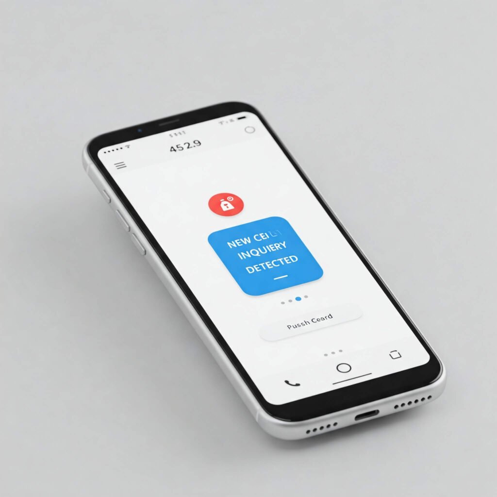 Credit monitoring app notification on phone.