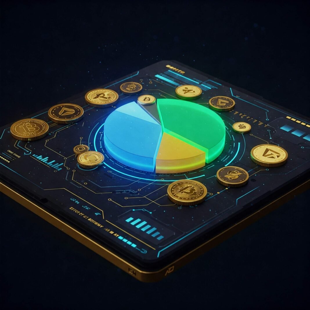 Glowing crypto portfolio dashboard.