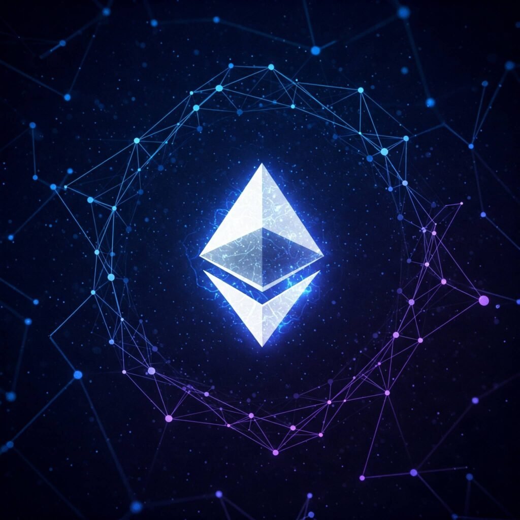 Ethereum Logo in Blockchain Network