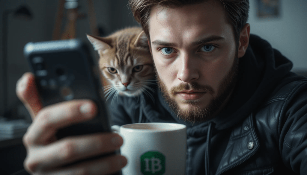  selfie of me staring at my phone, crypto app open