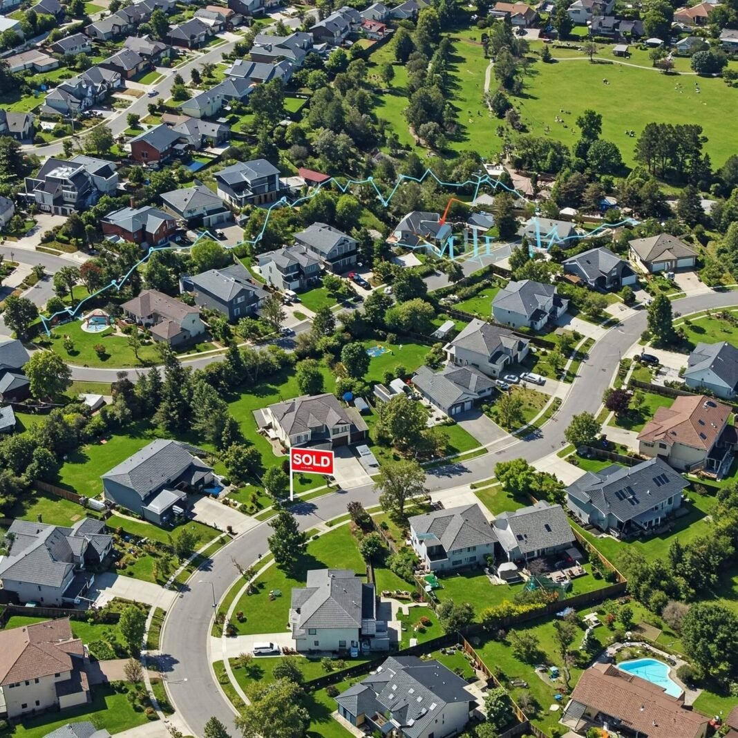 Vibrant Neighborhood with “Sold” Sign