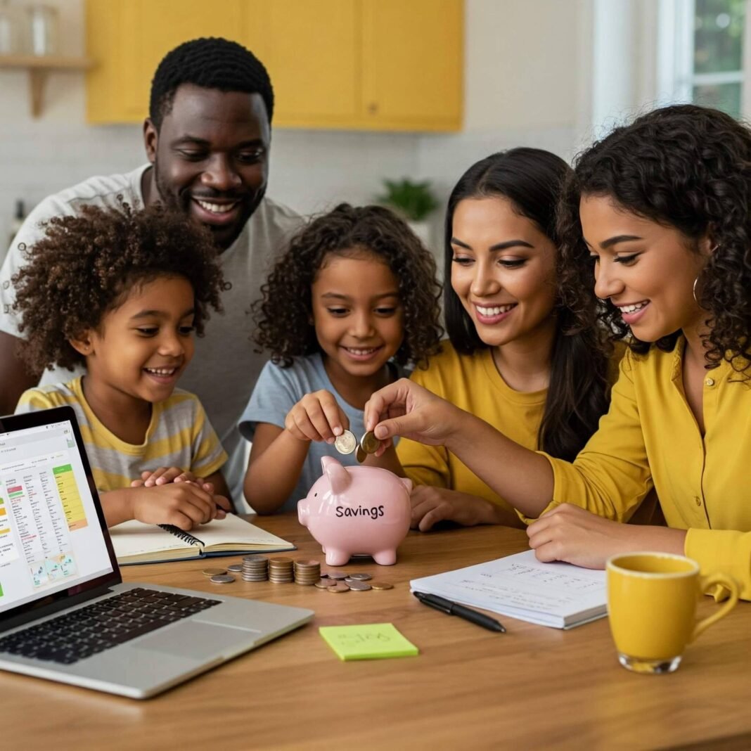 Family saving together.