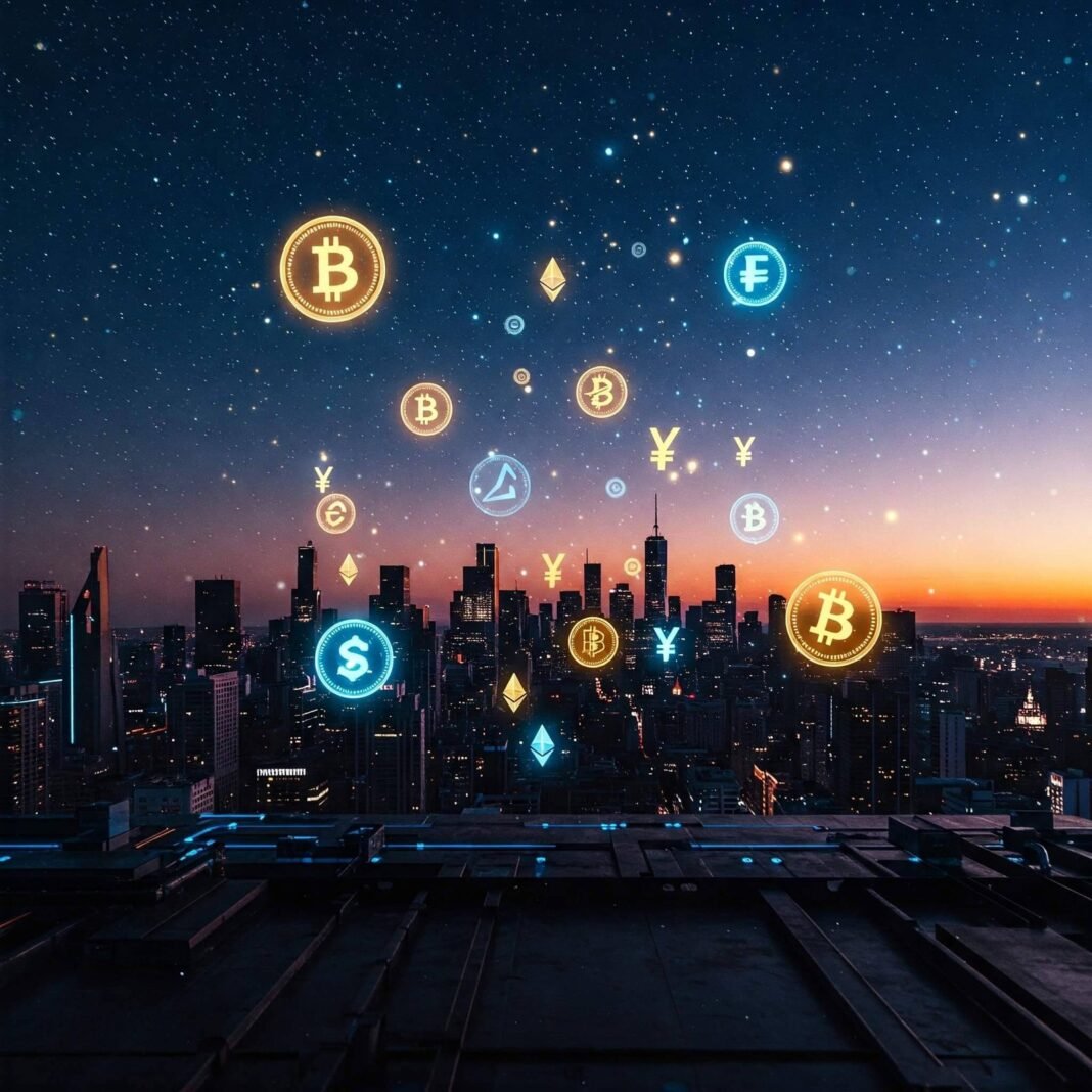 Glowing Crypto Cityscape