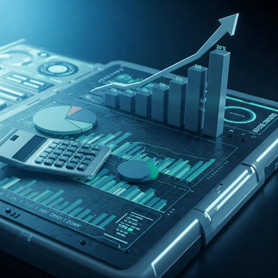 Sleek financial dashboard with rising graph.